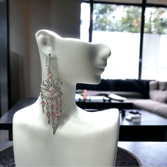 💄Rose Quartz💄Handcrafted Vintage Peruvian Gemstone Chandelier Earrings l EUC - Picture 8 of 8